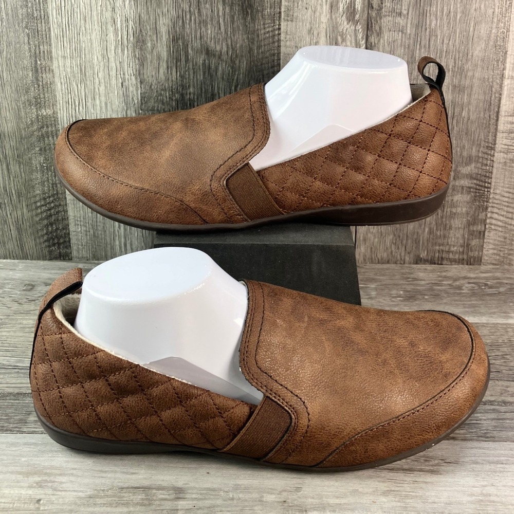 J Sport by Jambu Lisa Brown Faux Leather Quilted Slip On Loafers Shoes 11M